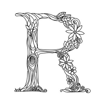 Letter R coloring book for adults vector