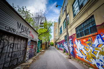 Fototapeta na wymiar Graffiti in an alley in the Fashion District, of Toronto, Ontari