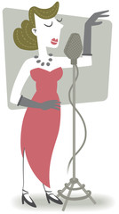 Singer. Retro style illustration of a woman singing a song.