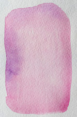 Flower light pink, purple, violet hand drawn abstract watercolor background frame. Space for text, lettering, copy. Postcard template.