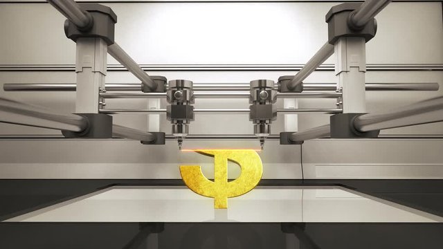 3D printer making Dollar money currency sign, 3D scanner