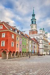 Old Market Square and Town Hall in Poznan, Poland.