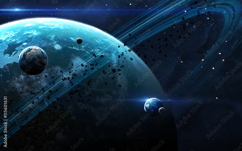 Wall mural universe scene with planets, stars and galaxies in outer space showing the beauty of exploration. el