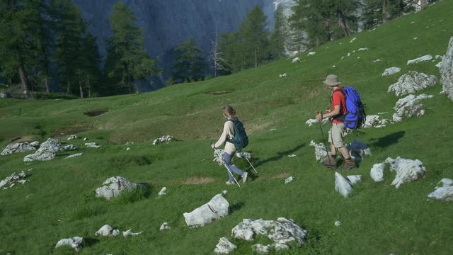 AERIAL: Hikers going downhill