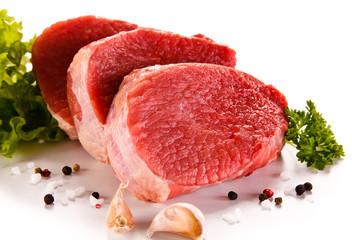 Fresh raw beef on white background 