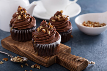 Chocolate caramel cupcake with nuts