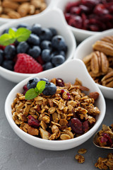 Variety of breakfast food in small bowls