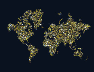 Gold sparkling world map