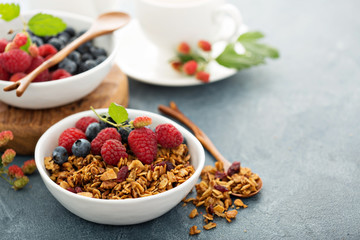 Granola and berries with coffee