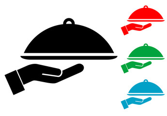 Icono plano bandeja con mano varios colores