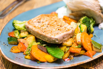 pork chop-delicious juicy pork chop with many vegetables