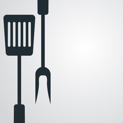 Icono plano utensilios de cocina sobre fondo degradado gris
