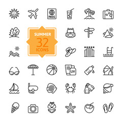 Outline web icon set - summer, vacation, beach
