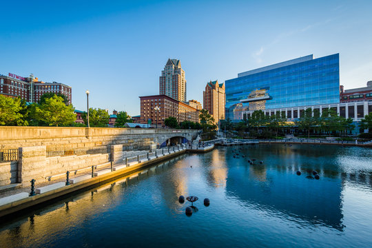 Modern buildings and the Providence River, in downtown Providenc