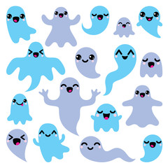 Kawaii cute ghost characters design - Halloween concept