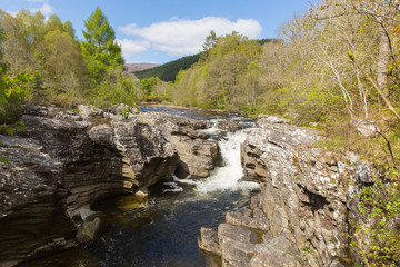 Fototapeta na wymiar River Moriston falls by Invermoriston bridge Scotland UK beautiful summer day