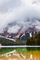 Braies lake in the Dolomites in Italy, Europe