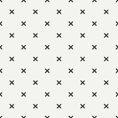 Hand drawn geometric seamless ink pattern with brush strokes. Wrapping paper. Abstract vector background. Round brush strokes. Texture with crosses or pluses. Dry brush. Rough edges ink illustration.