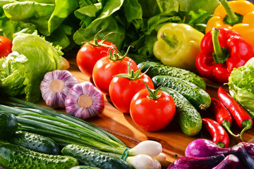 Composition with variety of fresh organic vegetables