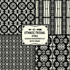 Seamless abstract vector ethnic pattern collection in monochrome