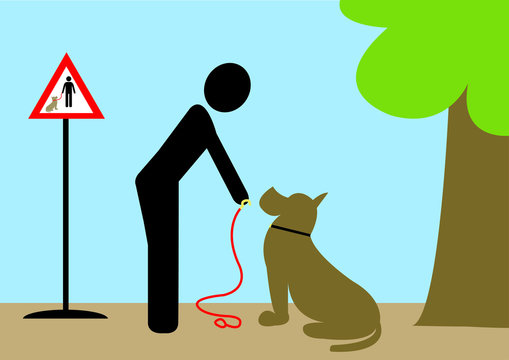 Illustration Leinenpflicht, Hund; anleinen; vorgeschrieben; Mensch; befolgen; spazieren