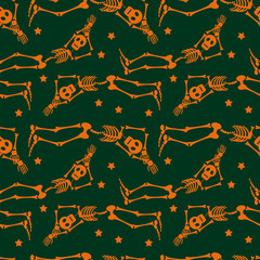 Seamless pattern with skeleton silhouette. Vector clip art. 