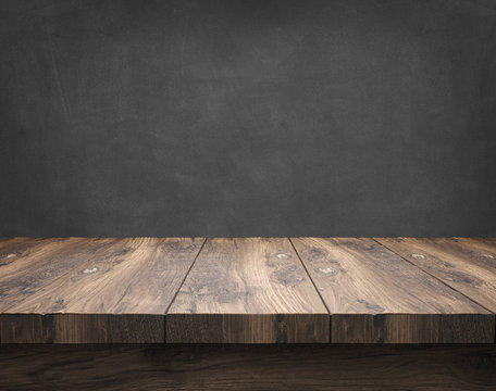 rustic wooden table with blackboard
