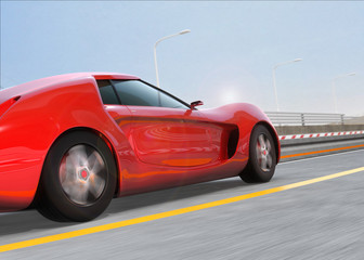 Obraz na płótnie Canvas Red sports car on highway. 3D rendering image.