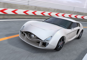 White sports car on highway. 3D rendering image.