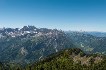 Fototapeta na wymiar View from Iseler Moutain towards the Alps, Germany