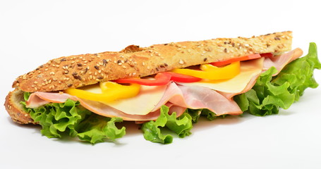 Chicken breast sandwich isolated on white