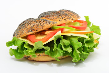 Vegetarian sandwich with cheese, tomato, cucumber and lettuce