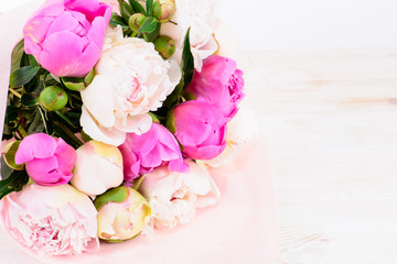 Floral background closeup bright summer bouquet of peonies