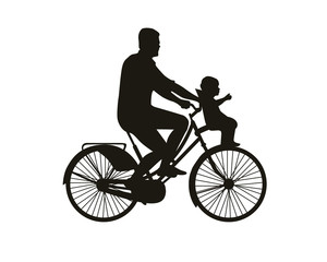 Dad rides a bike with son