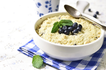 Blueberry crumble with cottage cheese.