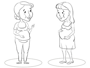 Pregnant young women standing, talking and smiling coloring book