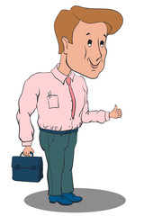 businessman standing in a pink shirt and green trousers
