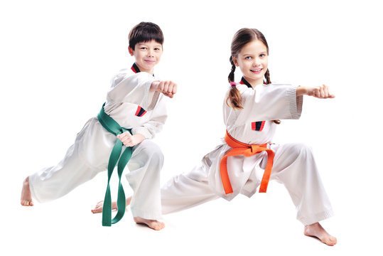 Two children athletes martial art taekwondo training Stock Photo | Adobe  Stock