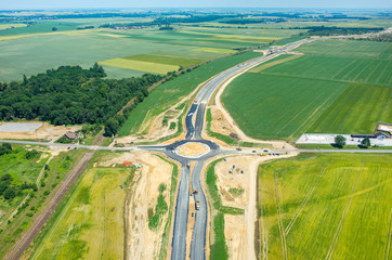 New road construction site aerial view