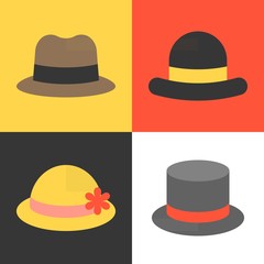 Vector hat icons set, flat design