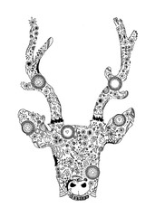 Naklejki  Grafika liniowa głowa jelenia rysunek czarno-biała grafika dekoracyjna