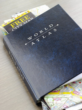 World Atlas Book With Touristic Maps
