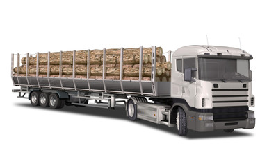 3d Holztransporter weiß, grau, freigestellt