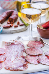 serving party food tapas with white wine