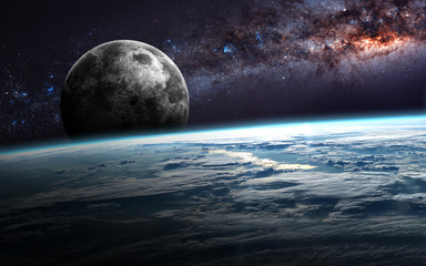 Earth, moon and star. Elements of this image furnished by NASA