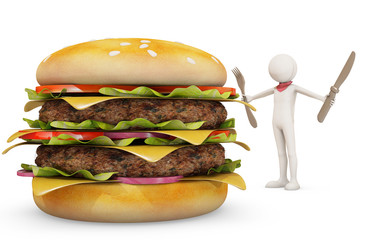 man ready to eat hamburger isolated, 3d rendering