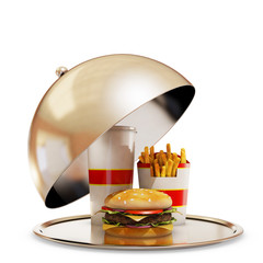 Luxury fast food meal isolated, 3d rendering