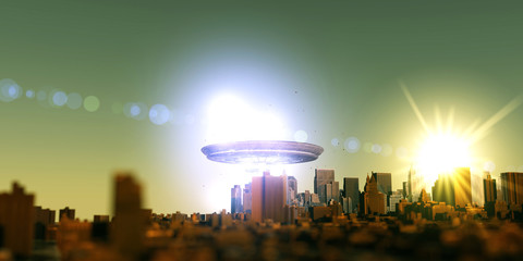 unidentified flying objects over a famous city