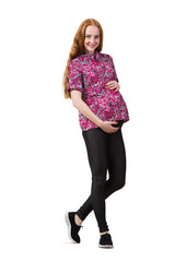 Young pregnant woman isolated on white