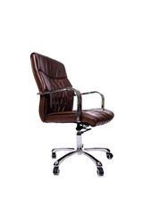 Fototapeta premium Brown leather office chair isolated on white
